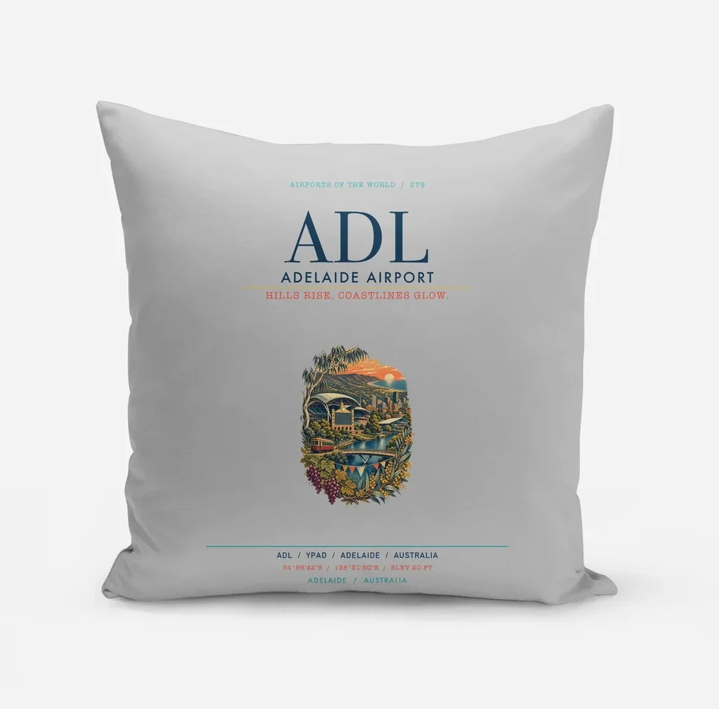 Adelaide Airport (ADL) design on light gray pillow