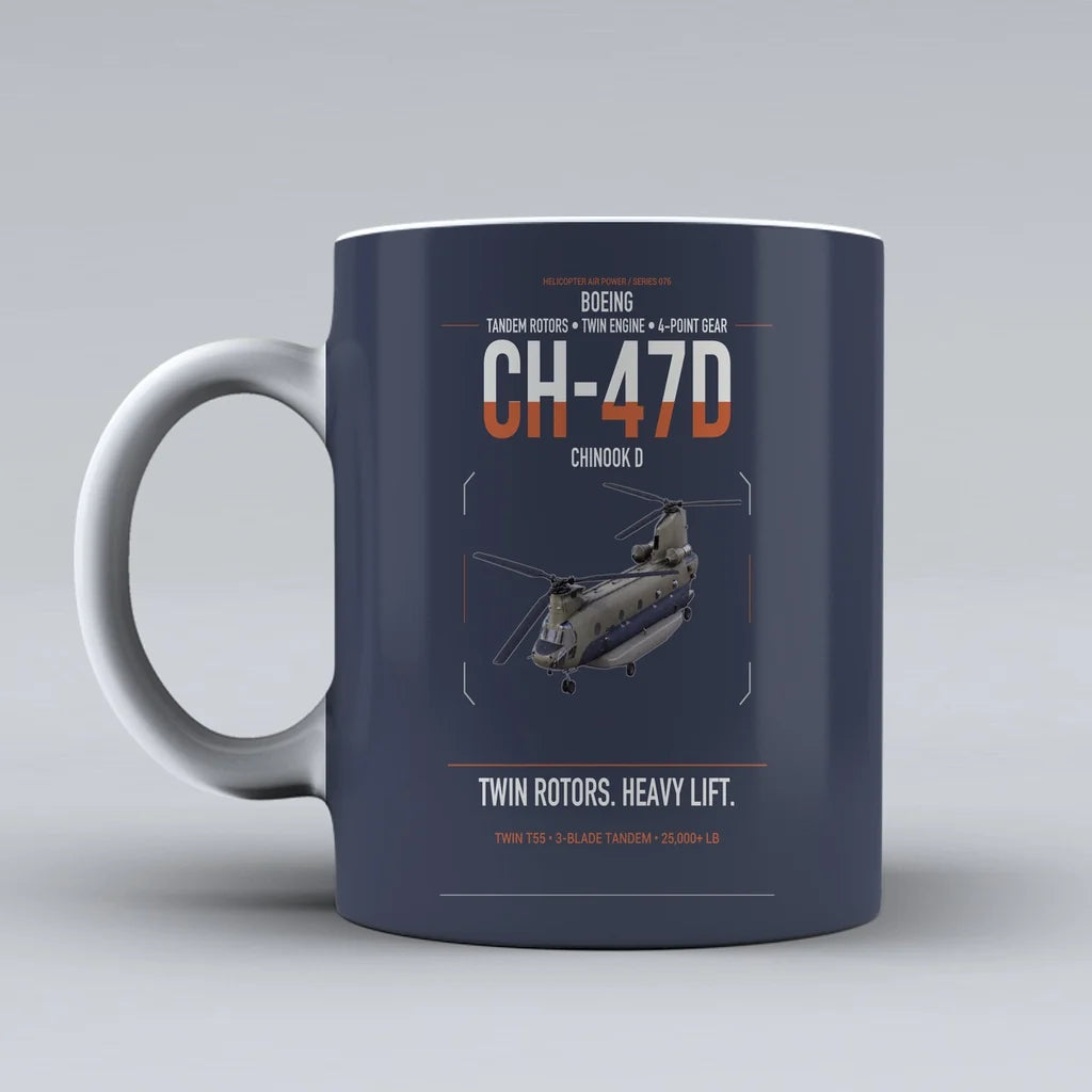Boeing CH-47D design on dark blue ceramic mug, double-side print