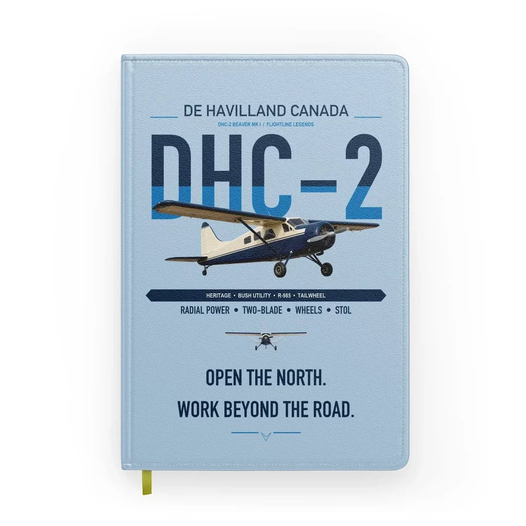 DHC-2 Beaver Mk I design on light blue notebook
