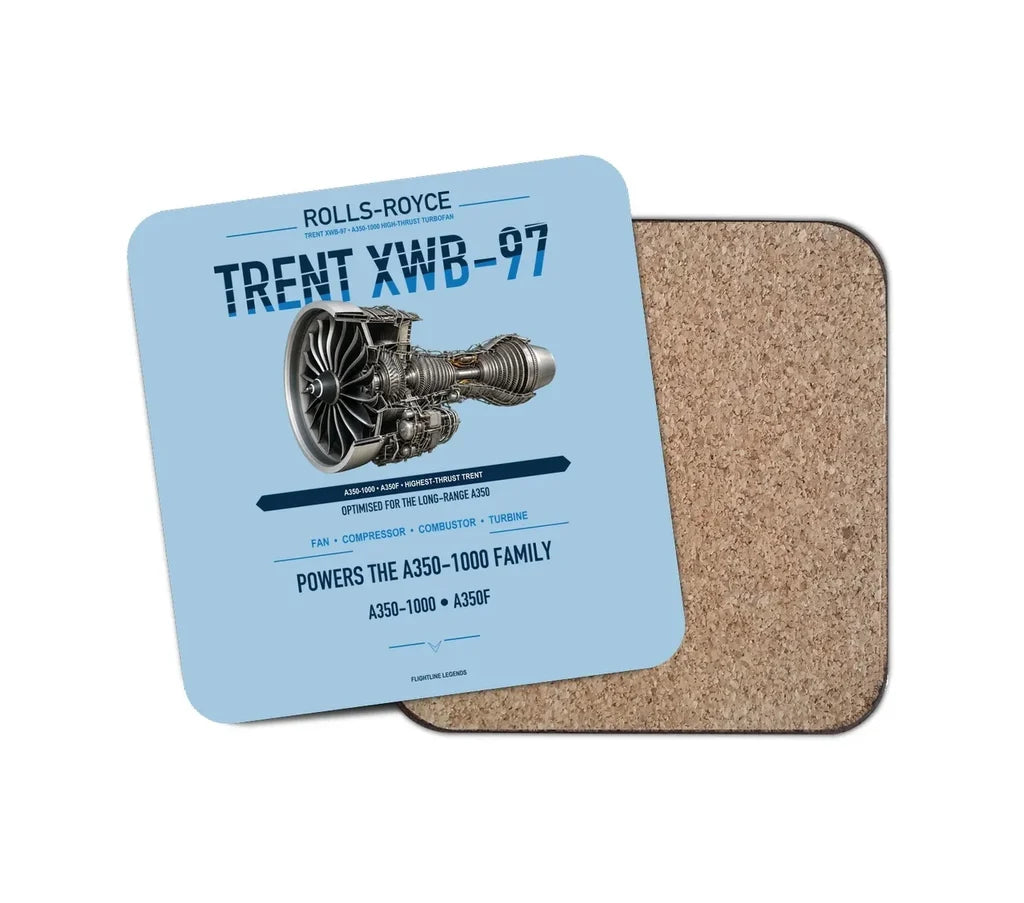 TRENT XWB-97 design on light blue 1 piece coaster