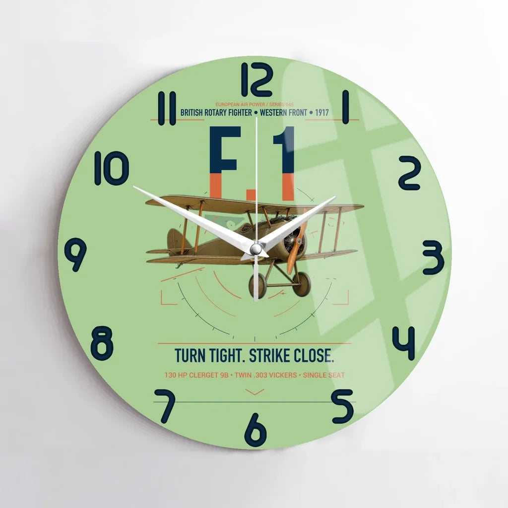 Sopwith Camel F.1 design on light green no frame wall clock