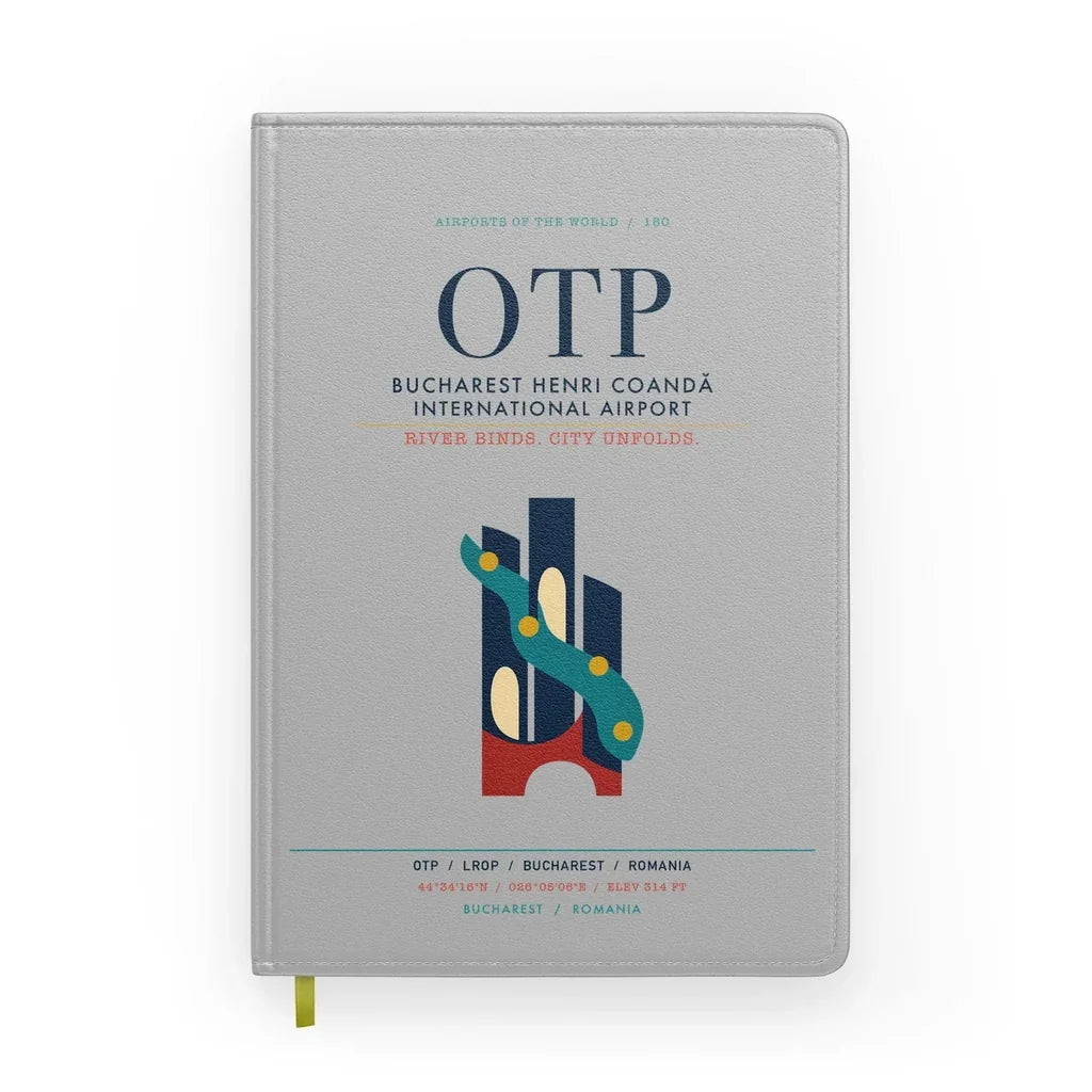 Bucharest Henri Coandă International Airport (OTP) design on light gray notebook