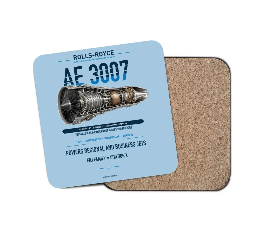AE 3007 design on light blue 1 piece coaster