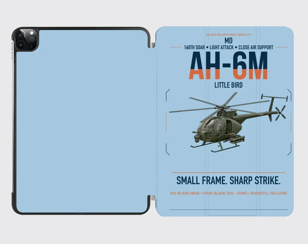 MD AH-6M Little Bird design on light blue ipad tablet case