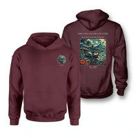 Thumbnail for VINTAGE G4405 - The Volcano Beach Strip - Double-Side Hoodie design on darkred double side