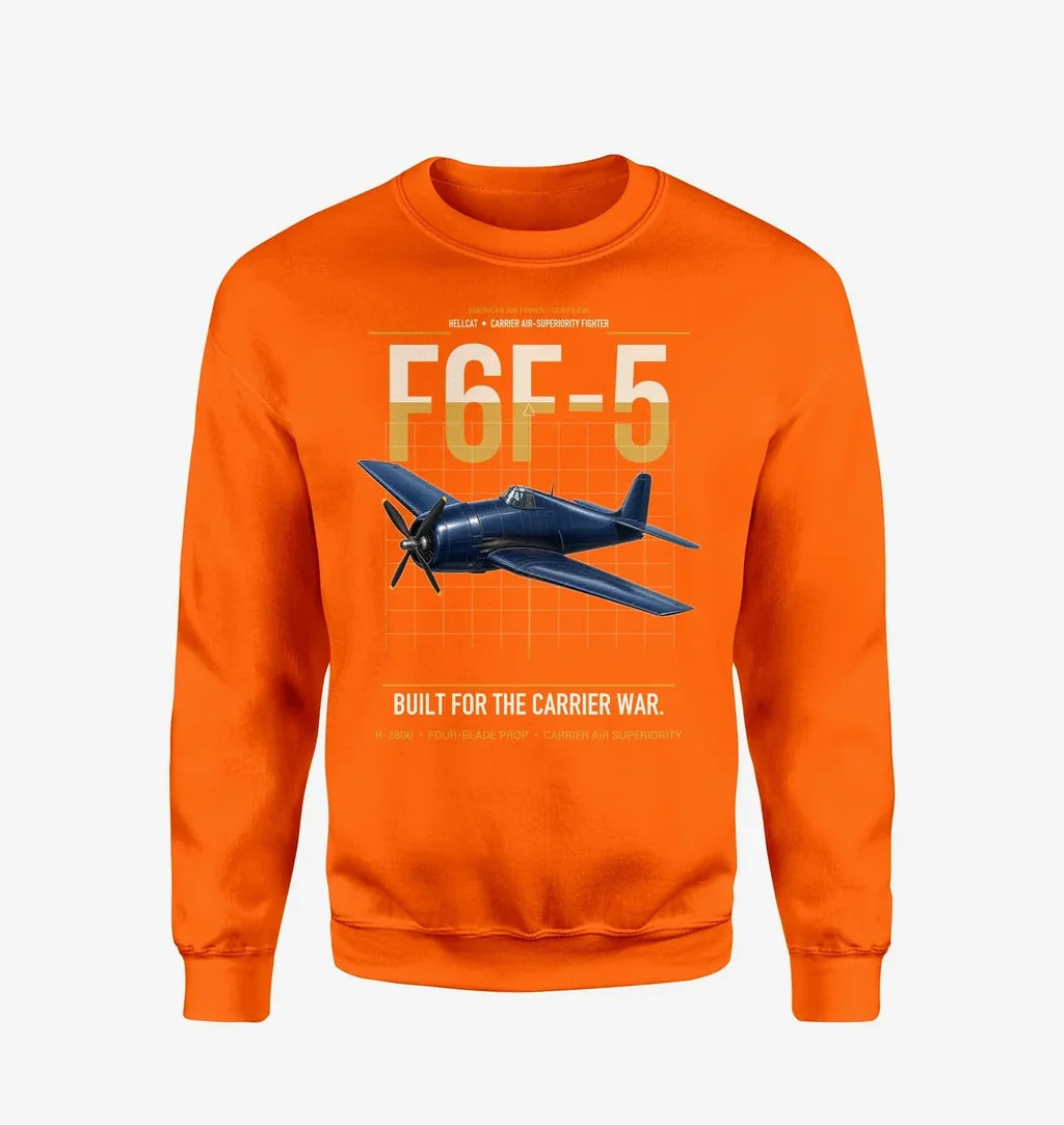 F6F-5 Hellcat design on orange sweatshirt