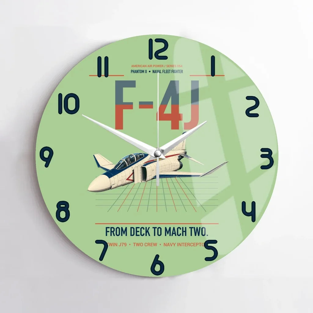 F-4J Phantom II design on light green no frame wall clock