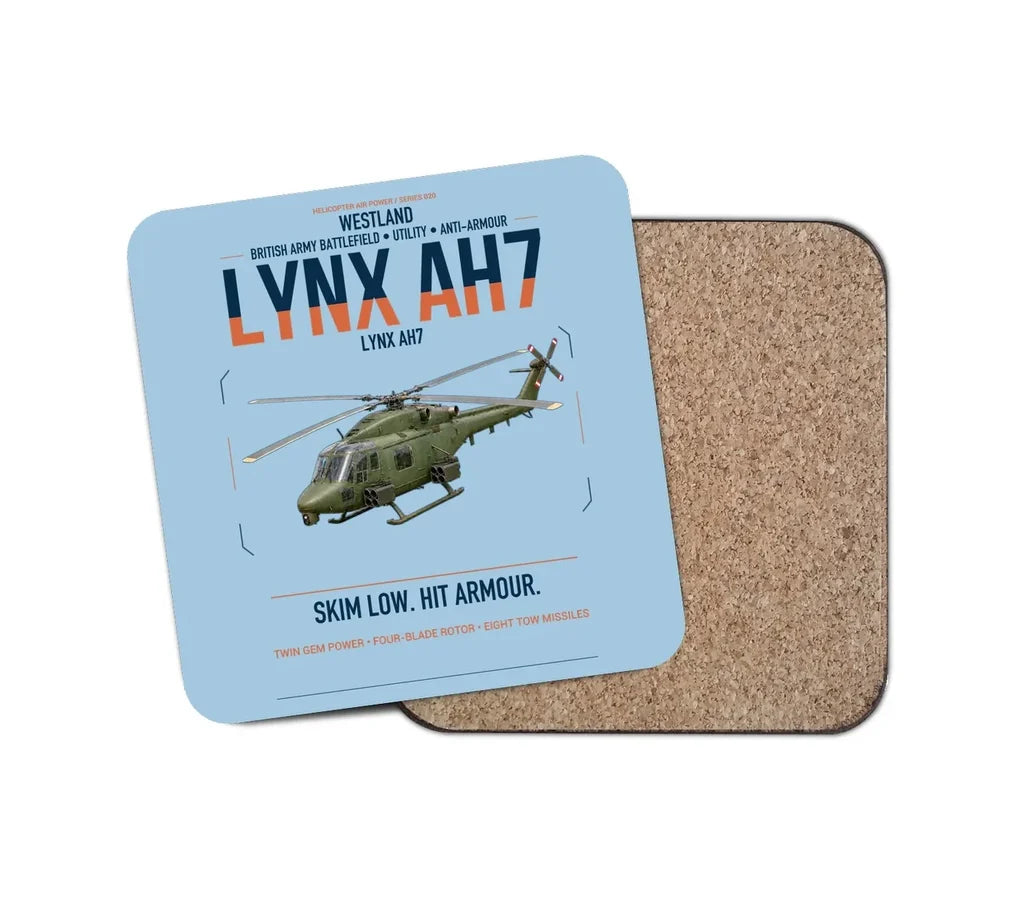 Westland Lynx AH7 design on light blue 1 piece coaster