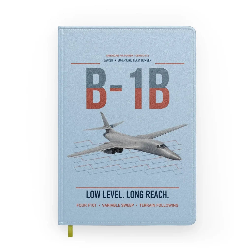 B-1B Lancer design on light blue notebook