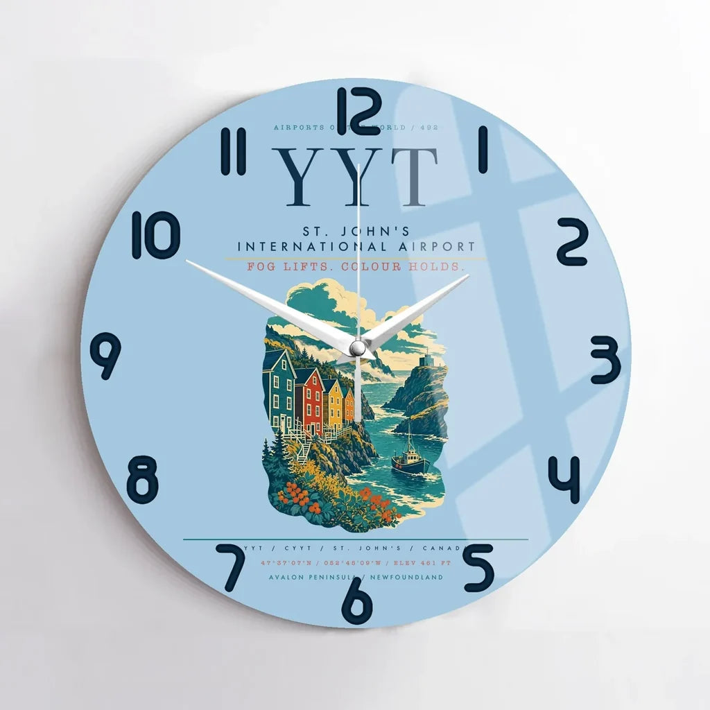 St. John's International Airport (YYT) design on light blue no frame wall clock