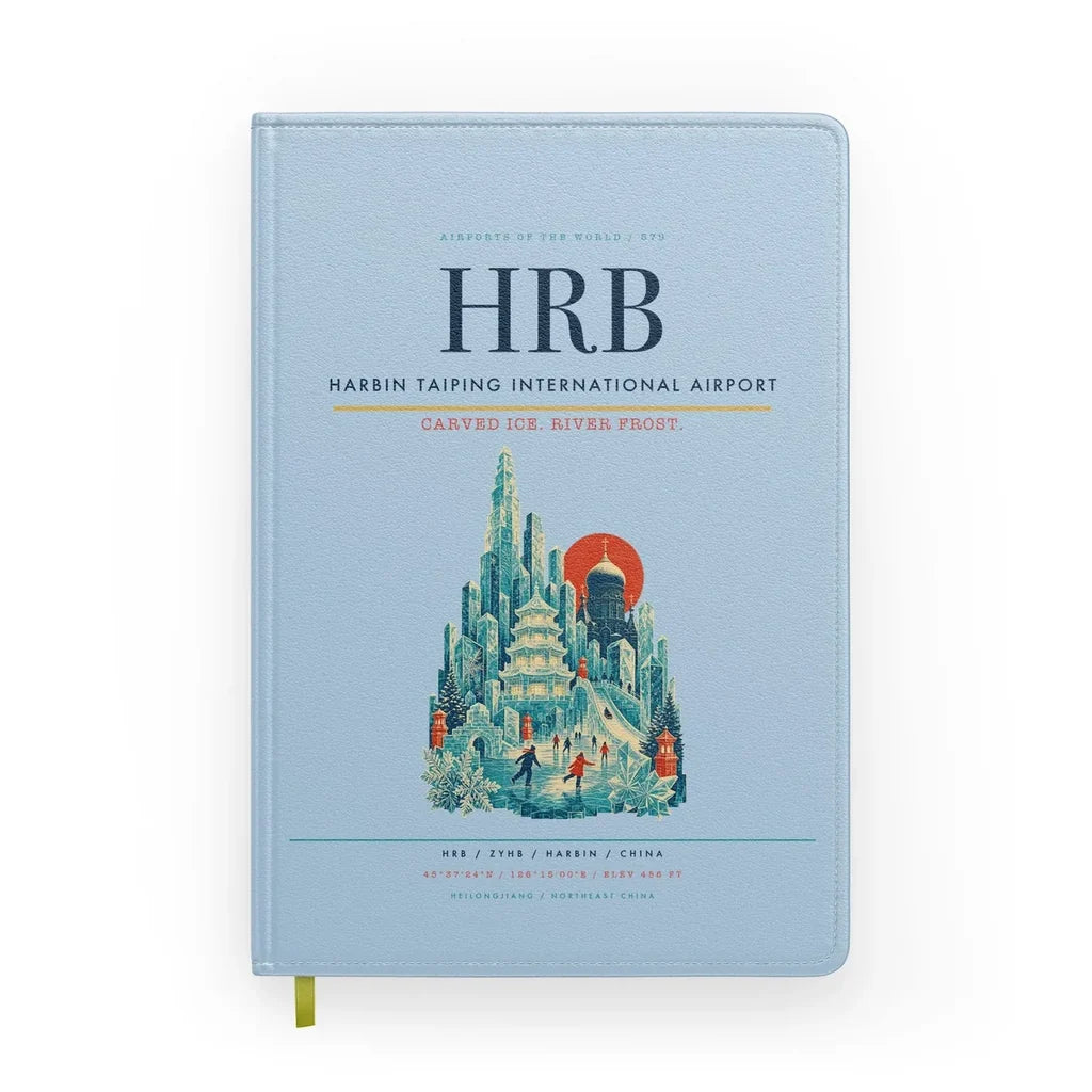 Harbin Taiping International Airport (HRB) design on light blue notebook