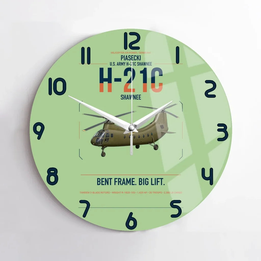 Piasecki H-21C Shawnee design on light green no frame wall clock