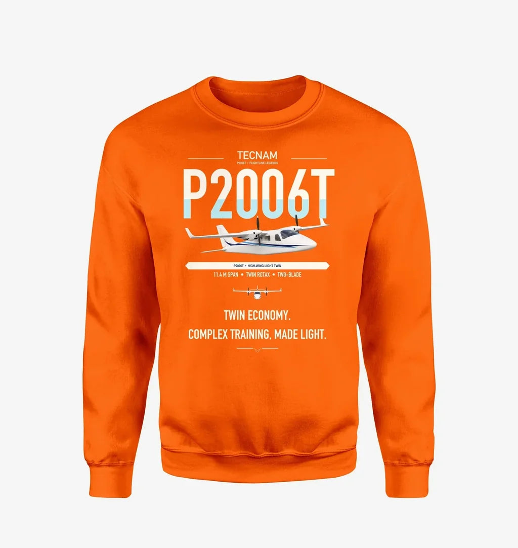 Tecnam P2006T design on orange sweatshirt