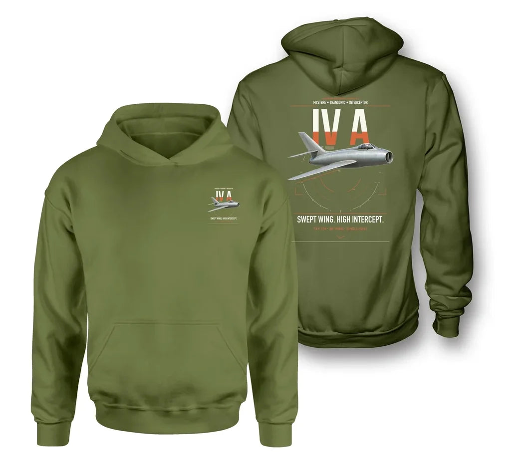 Dassault Mystère IV A design on green army double-side hoodie, double-side print