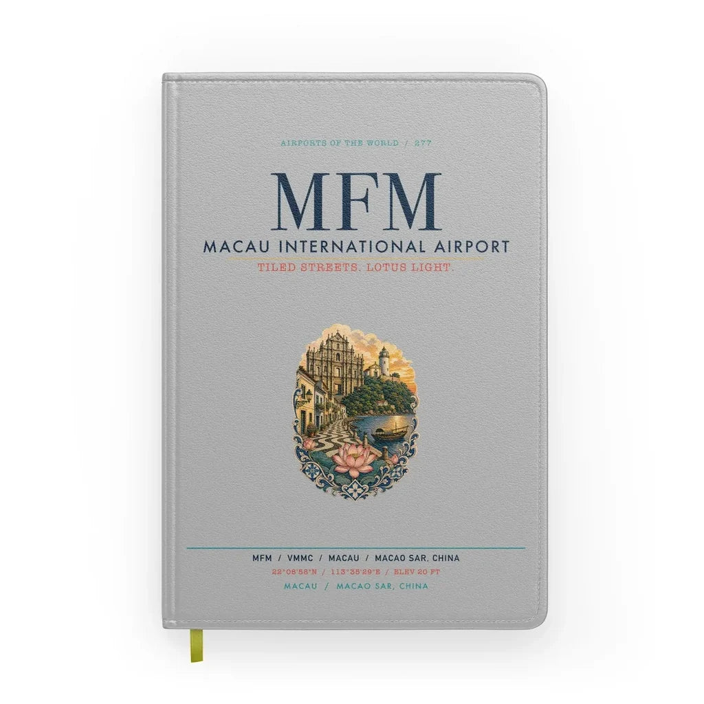 Macau International Airport (MFM) design on light gray notebook