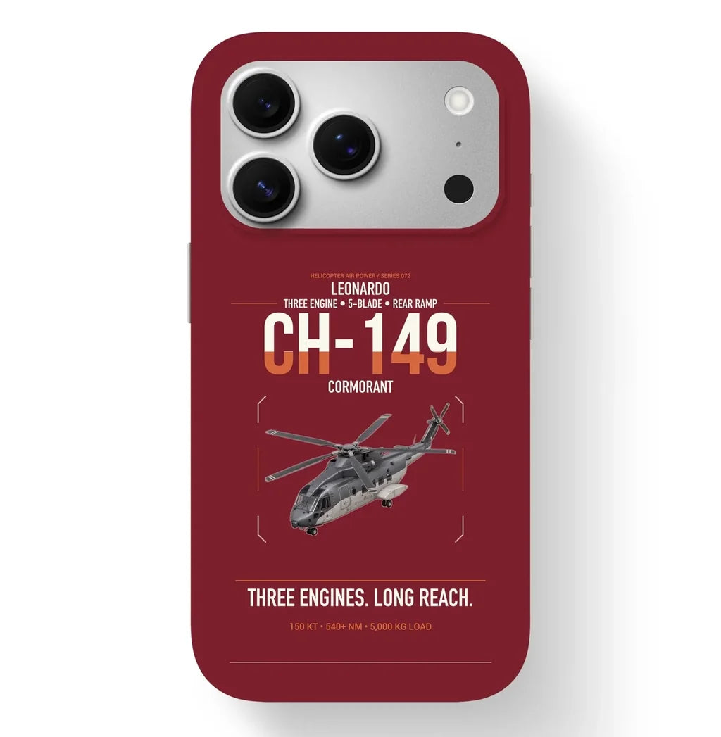 Leonardo CH-149 Cormorant design on dark red magsafe iphone case, for iPhone 17 Pro