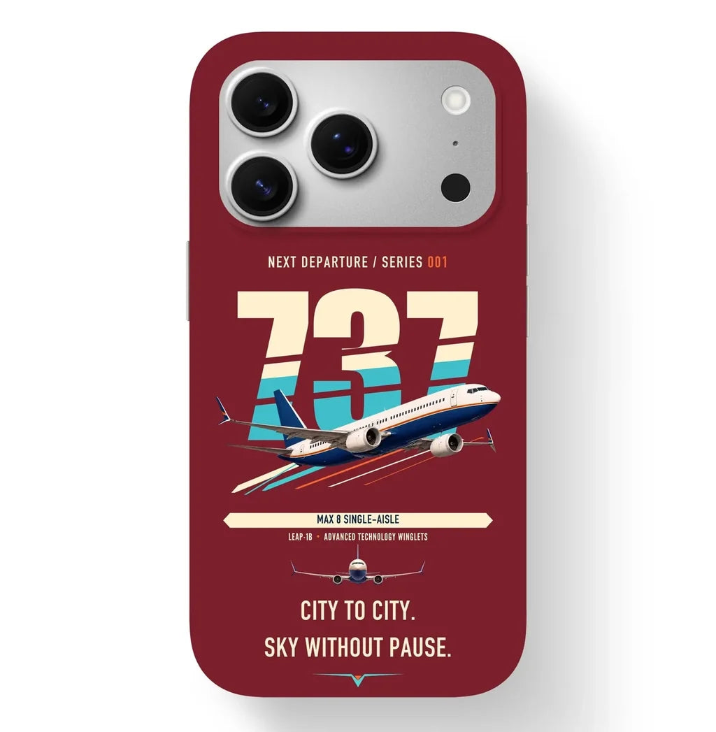 Boeing 737 MAX 8 design on dark red magsafe iphone case