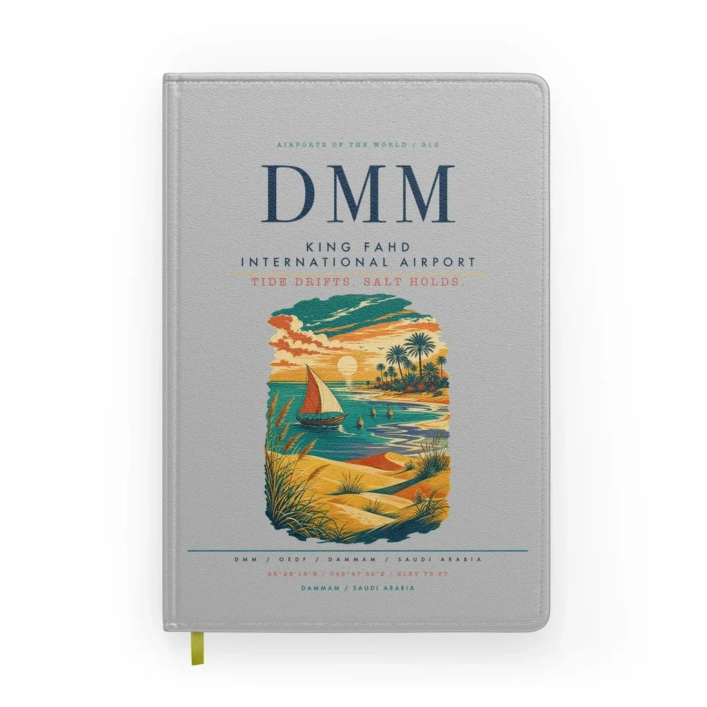King Fahd International Airport (DMM) design on light gray notebook