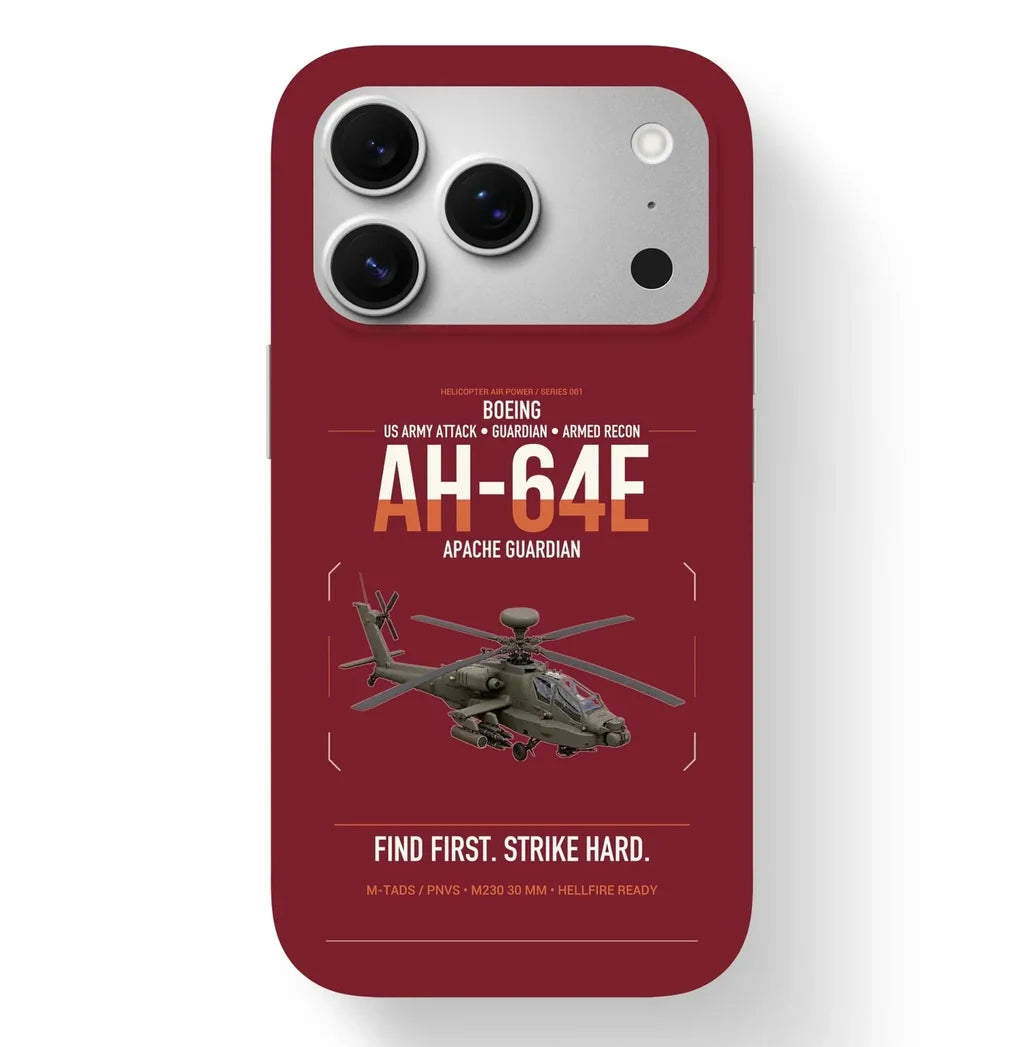 Boeing AH-64E Apache Guardian design on dark red magsafe iphone case, for iPhone 17 Pro