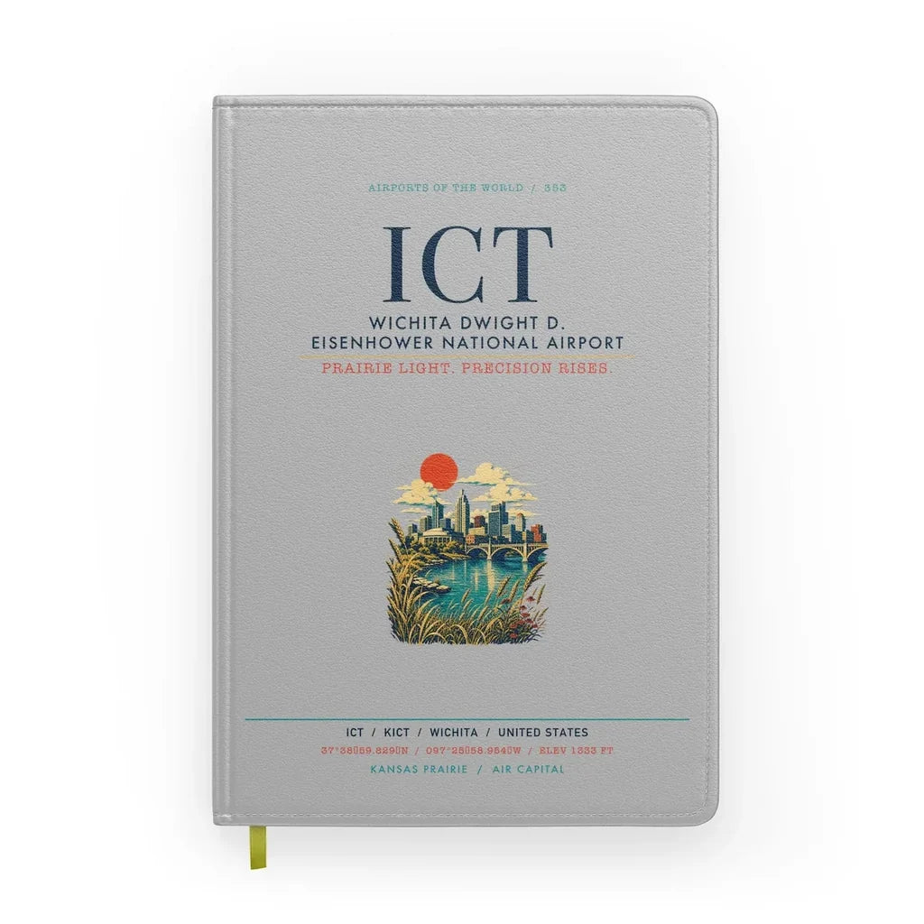 Wichita Dwight D. Eisenhower National Airport (ICT) design on light gray notebook