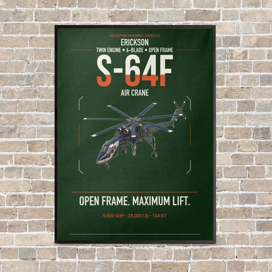 Erickson S-64F Air Crane vertical canvas print - framed - dark green background
