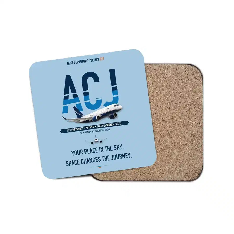 Airbus ACJ TwoTwenty design on light blue 1 piece coaster