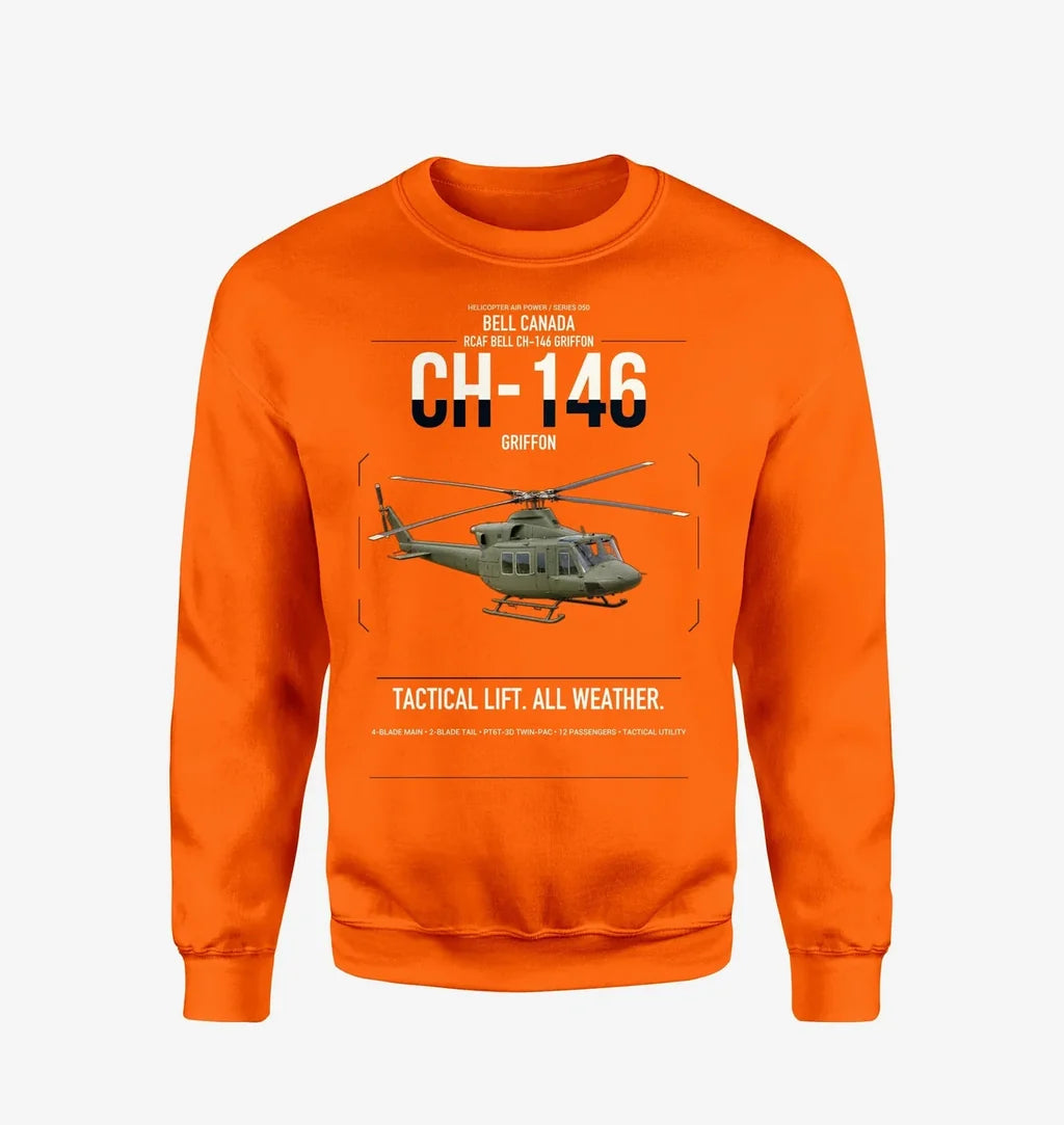 Bell Canada CH-146 Griffon design on orange sweatshirt