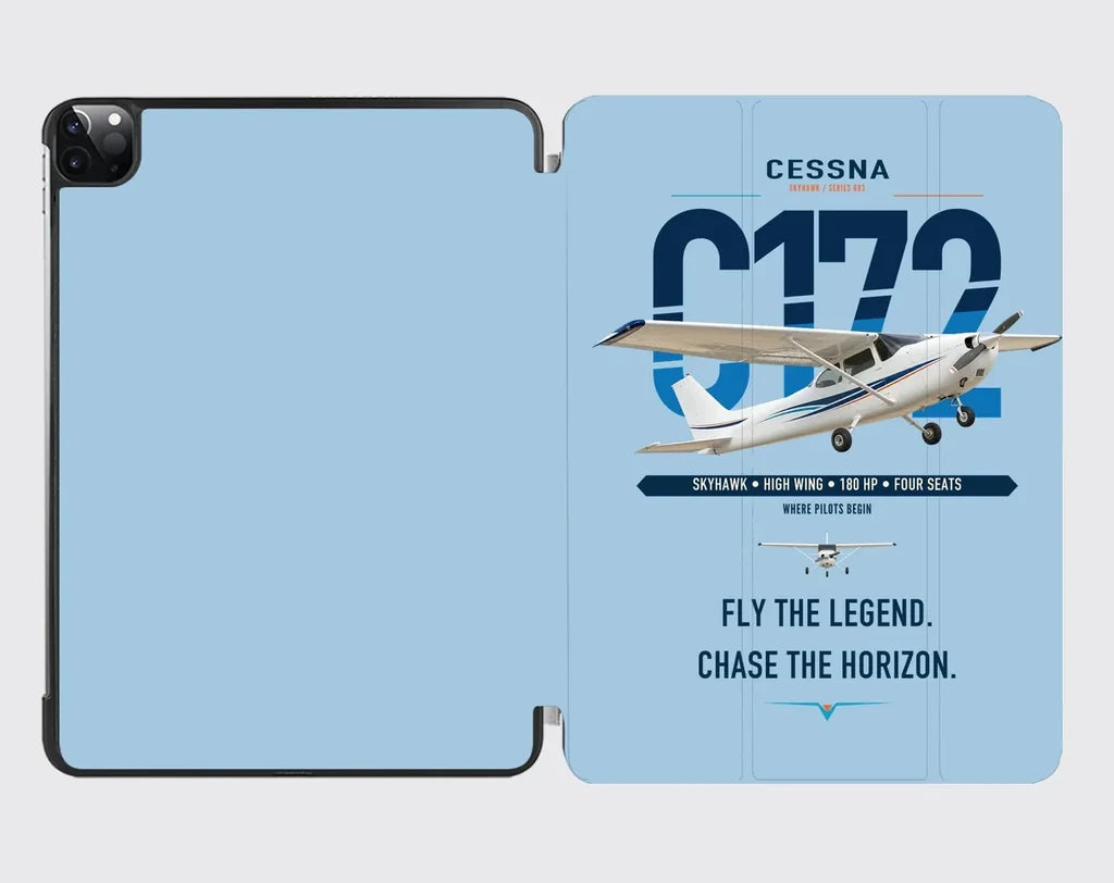 Cessna 172 Skyhawk design on light blue ipad tablet case