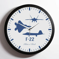 Thumbnail for Fighting Falcon F-22 (Special) aviation design on premium wood and metal wall clock.