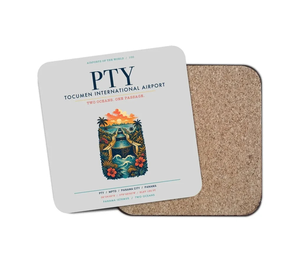 Panama City Tocumen International Airport (PTY) design on light gray 1 piece coaster