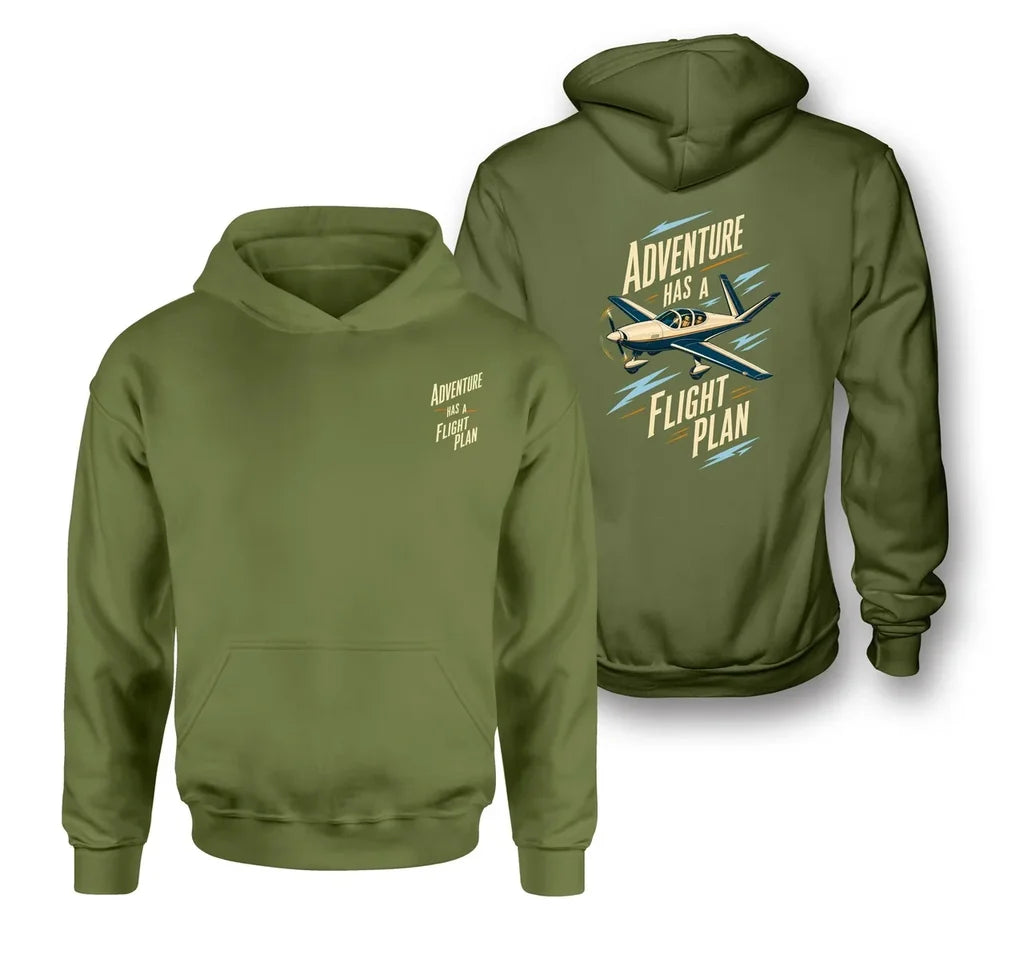 SIGNAL 22 - Adventure Has A Flight Plan - Double-Side Hoodie design on green army double side hoodie