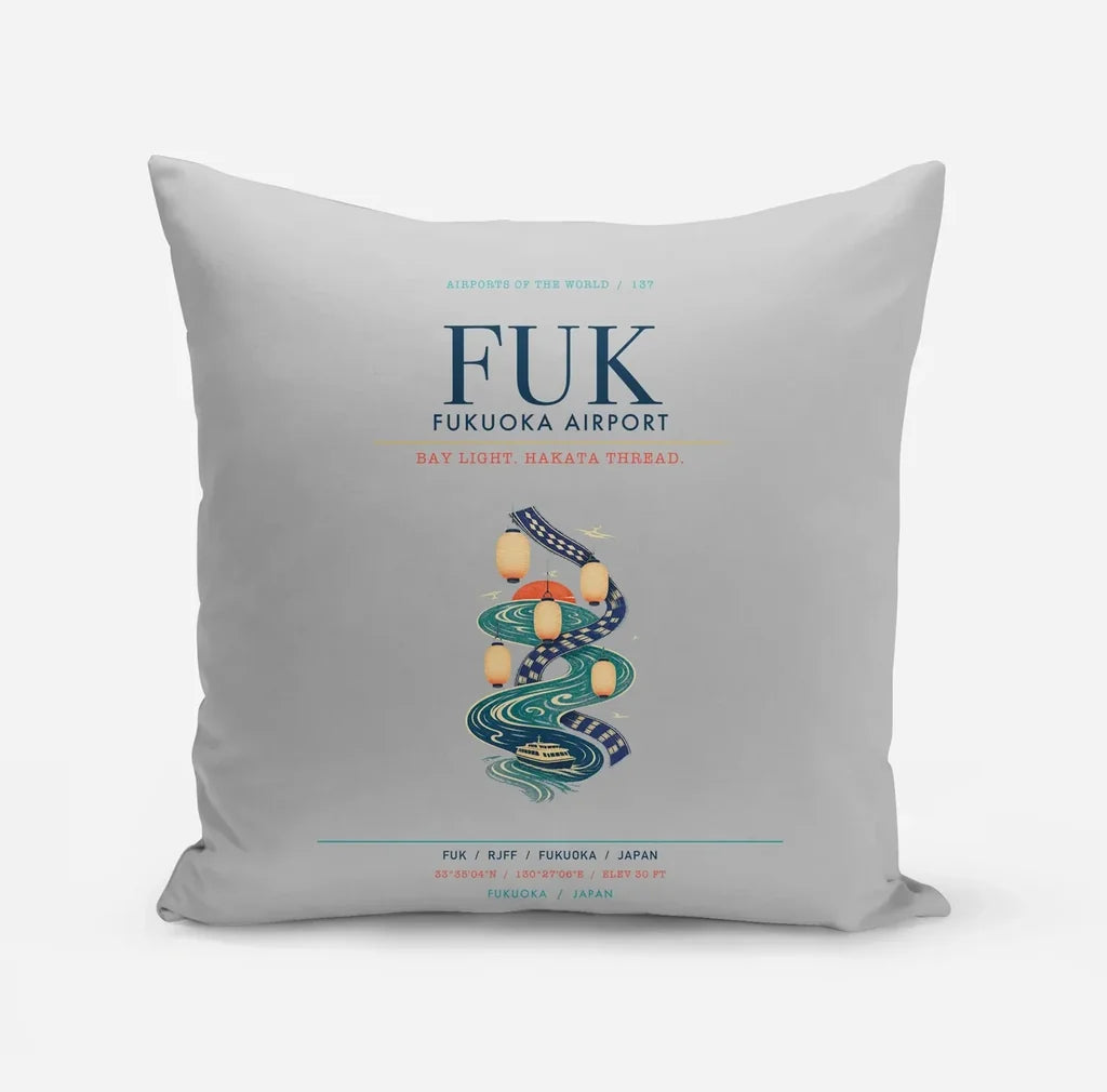 Fukuoka Airport (FUK) design on light gray pillow