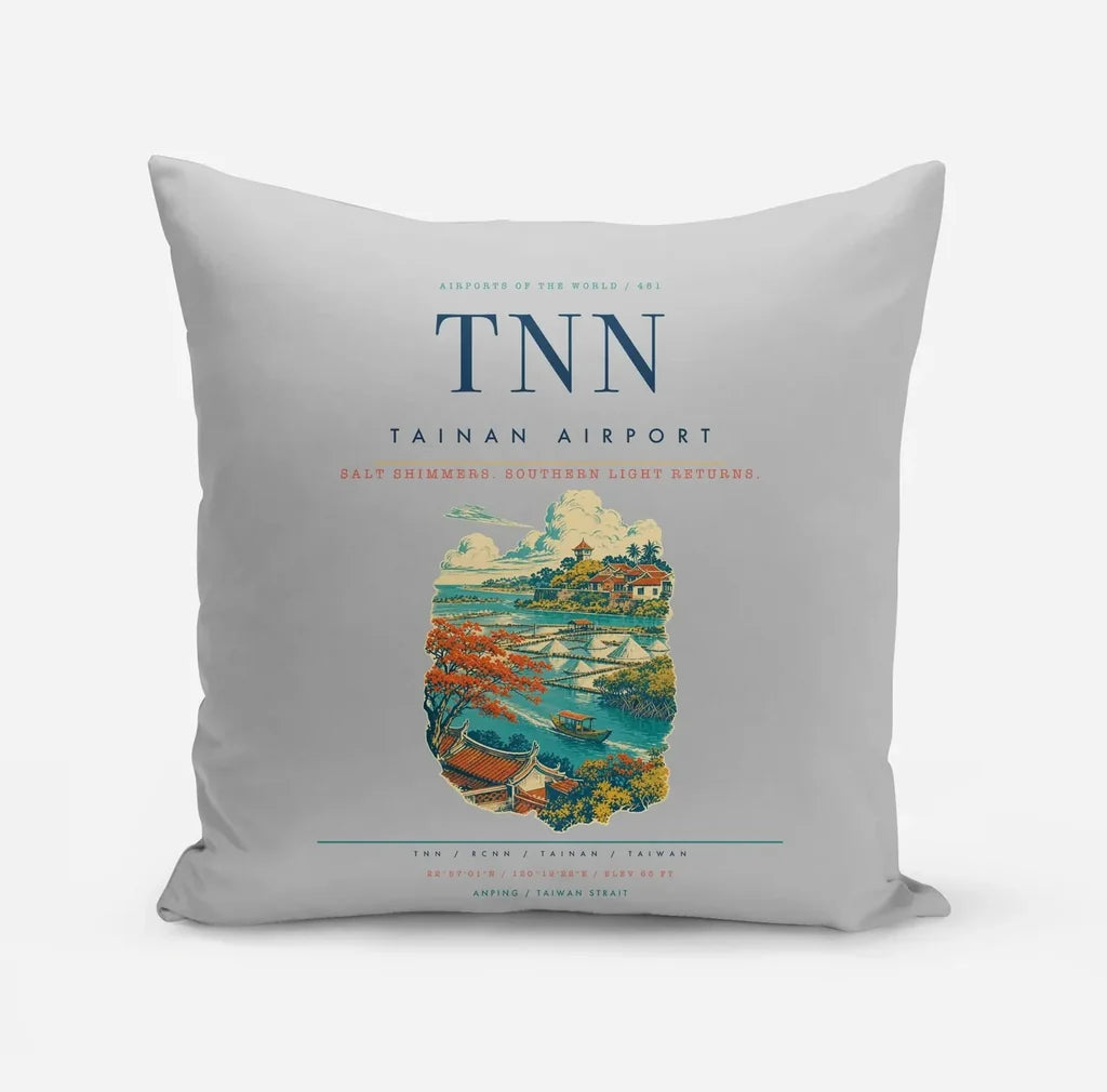 Tainan Airport (TNN) design on light gray pillow