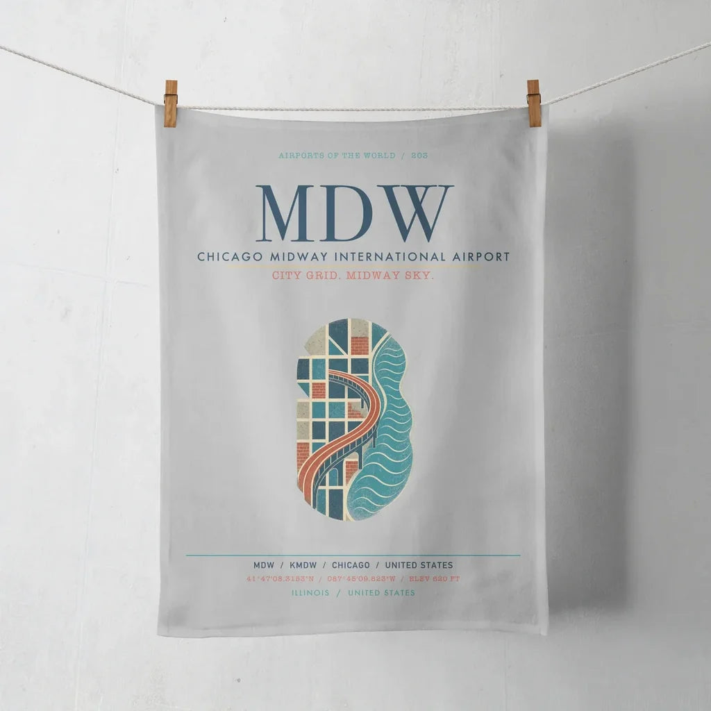 Chicago Midway International Airport (MDW) design on light gray towel