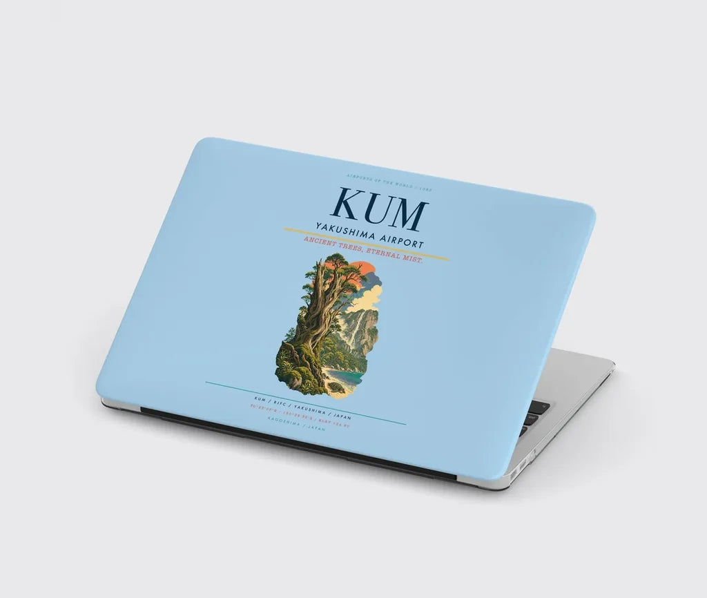 Yakushima Airport (KUM) design on light blue MacBook case
