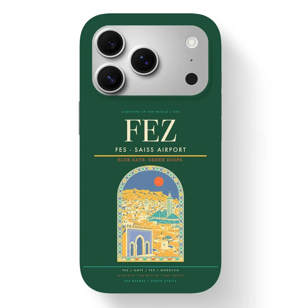 Fez Airport (FEZ) design on dark green iPhone 17 Pro MagSafe case