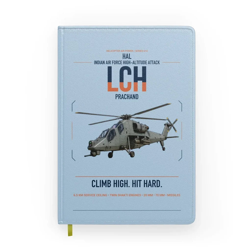 HAL LCH Prachand design on light blue notebook