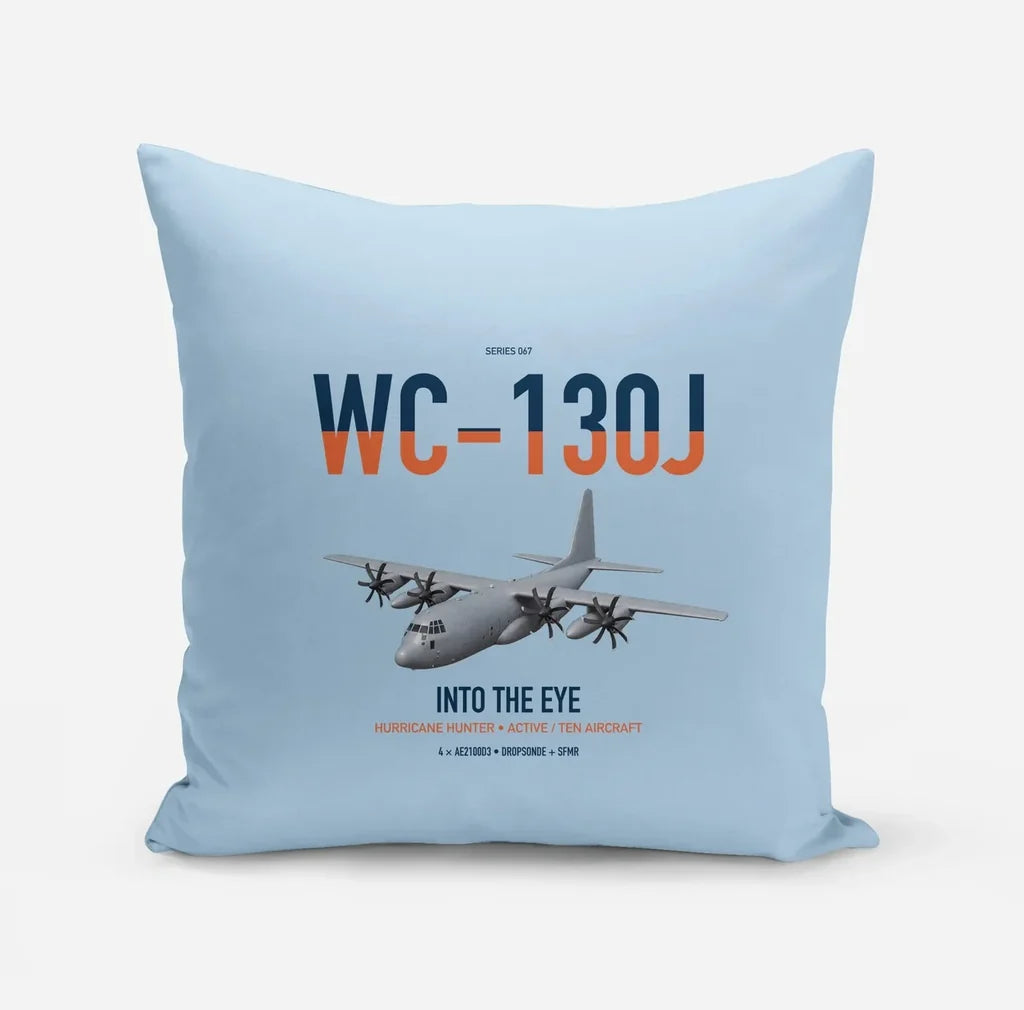 WC-130J Hurricane Hunter design on light blue pillow