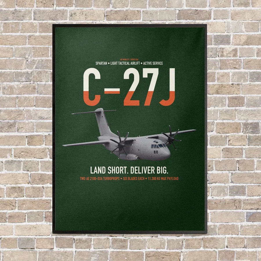 C-27J Spartan vertical canvas print - framed - dark green background