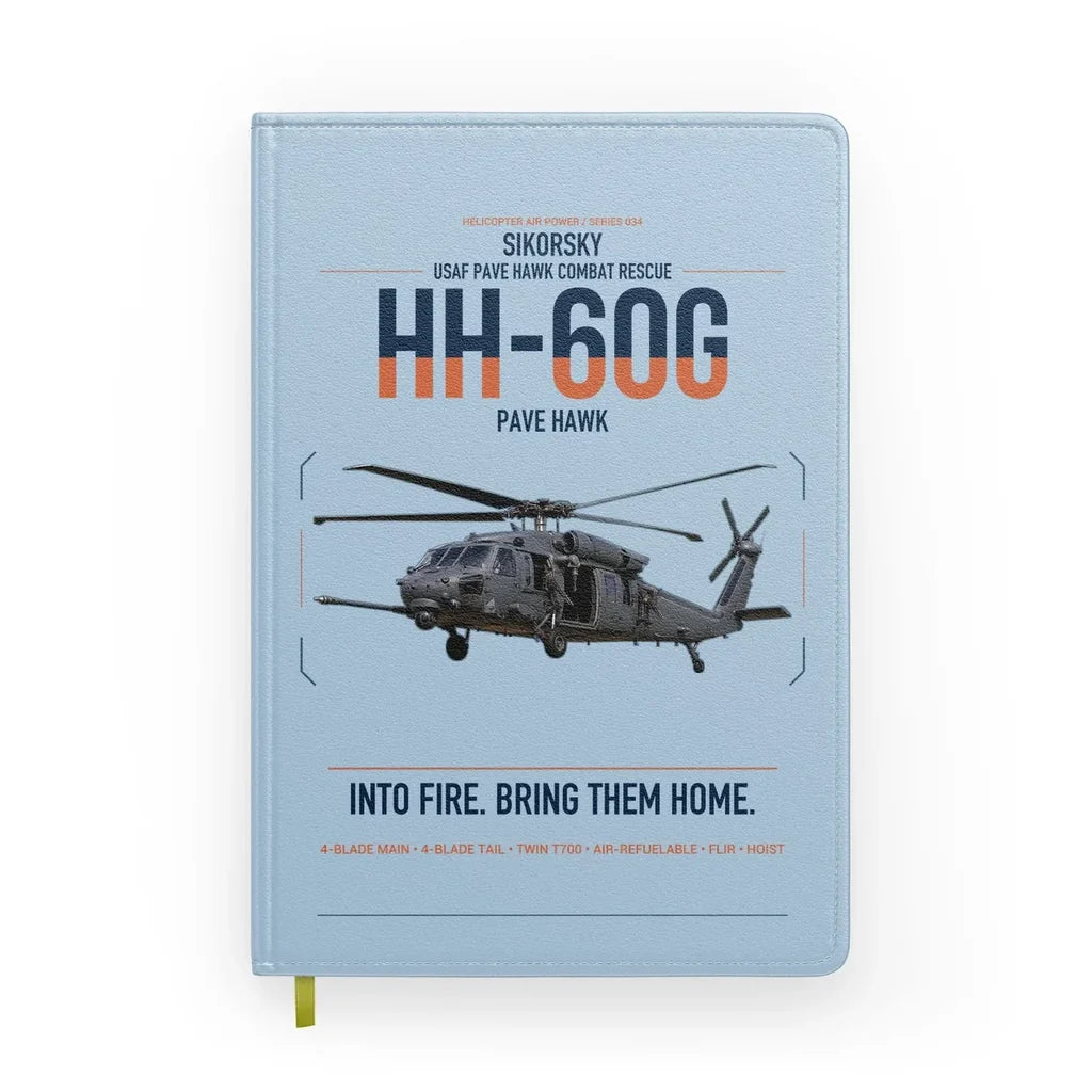 Sikorsky HH-60G Pave Hawk design on light blue notebook
