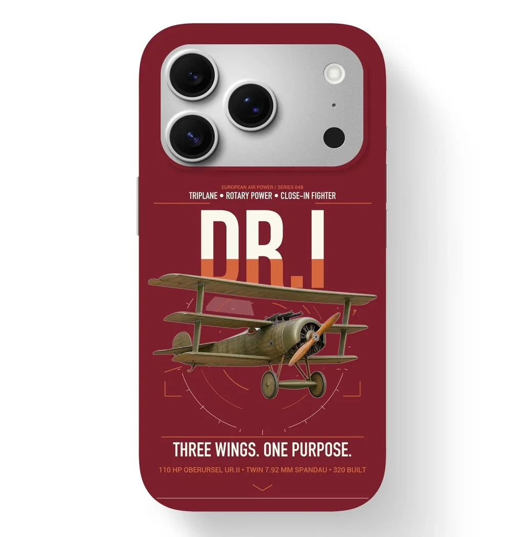Fokker Dr.I design on dark red magsafe iphone case, for iPhone 17 Pro