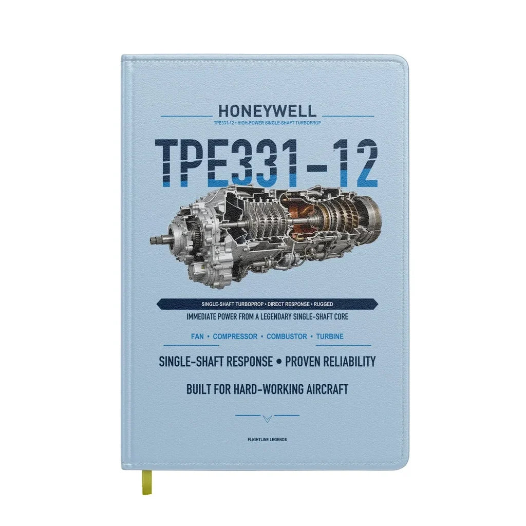 TPE331-12 design on light blue notebook