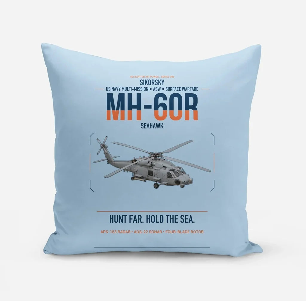 Sikorsky MH-60R Seahawk design on light blue pillow