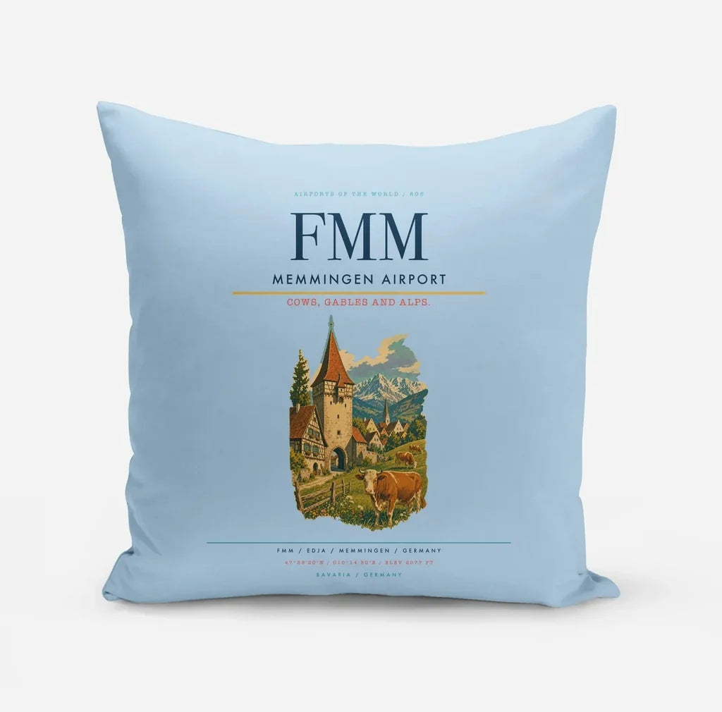 Memmingen Airport (FMM) design on light blue pillow