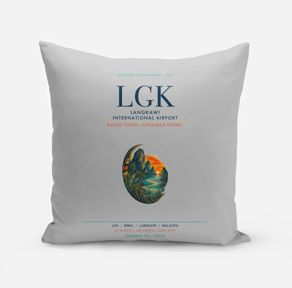 Langkawi International Airport (LGK) design on light gray pillow