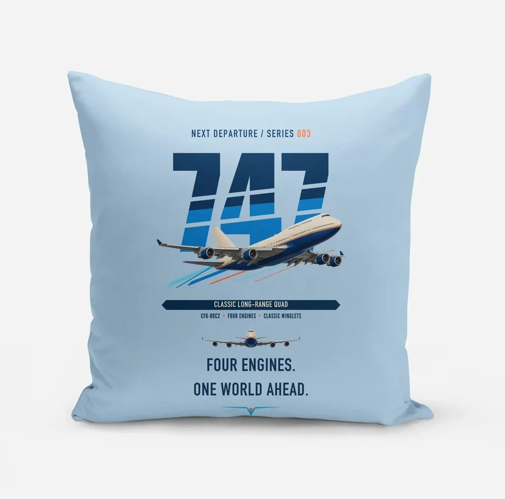 Boeing 747-400 design on light blue pillow