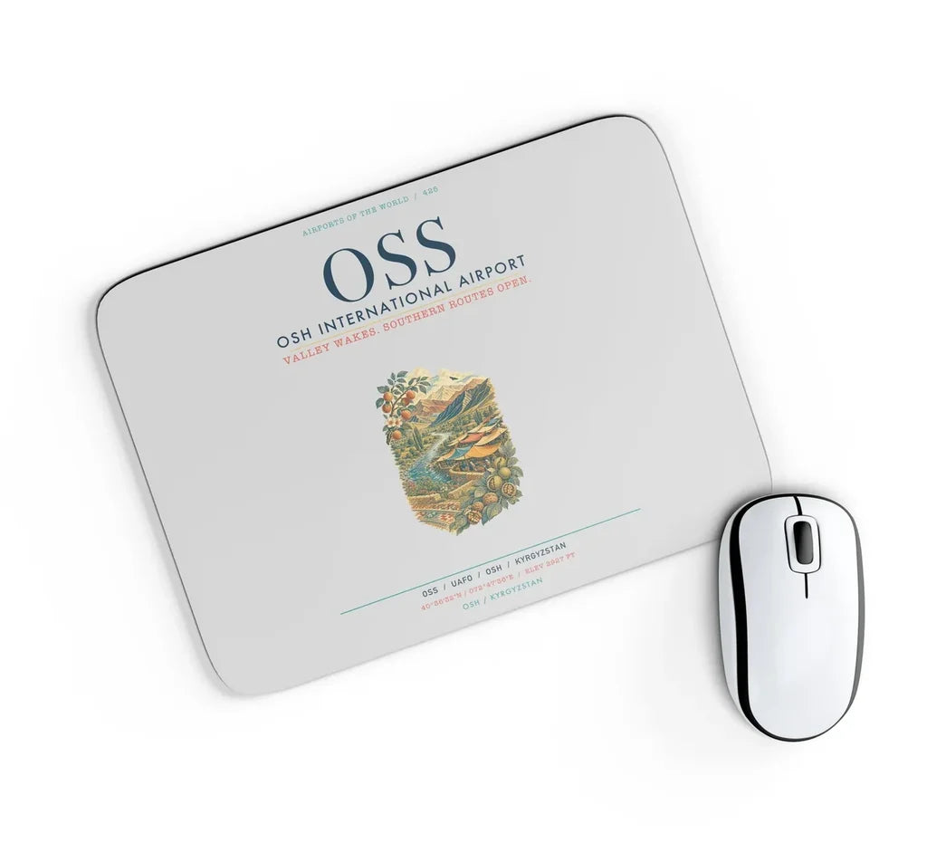 Osh International Airport (OSS) design on light gray rectangle mouse pad