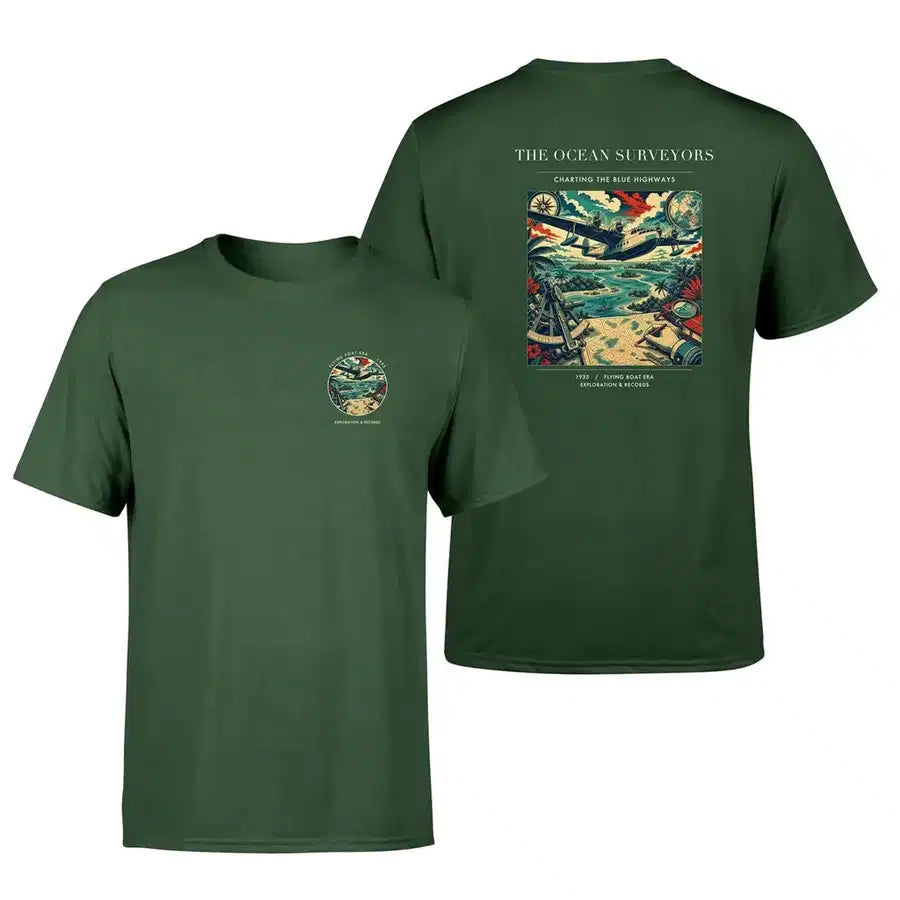 VINTAGE G4064 - The Ocean Surveyors - Double-Side T-Shirt design on darkgreen double side t shirt