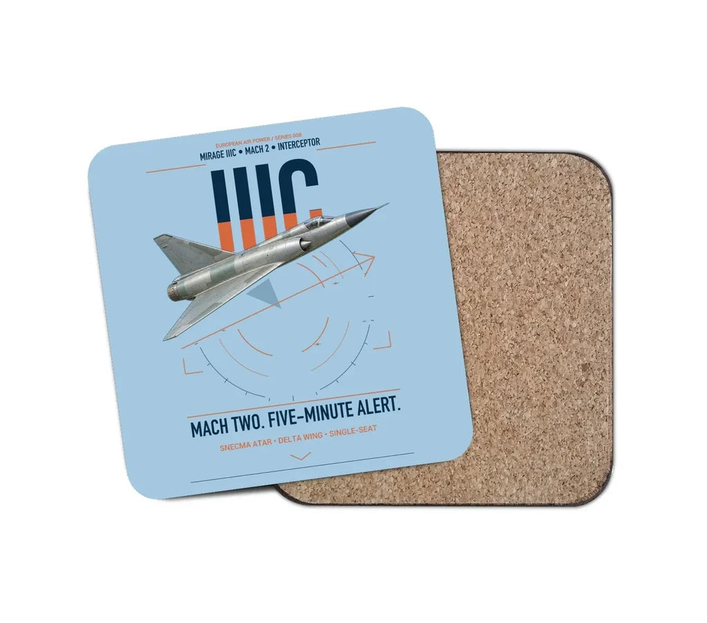 Dassault Mirage IIIC design on light blue 1 piece coaster