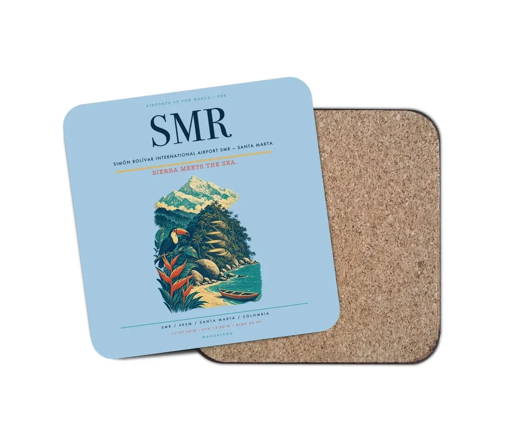 Simón Bolívar International Airport (SMR) design on light blue 1 piece coaster